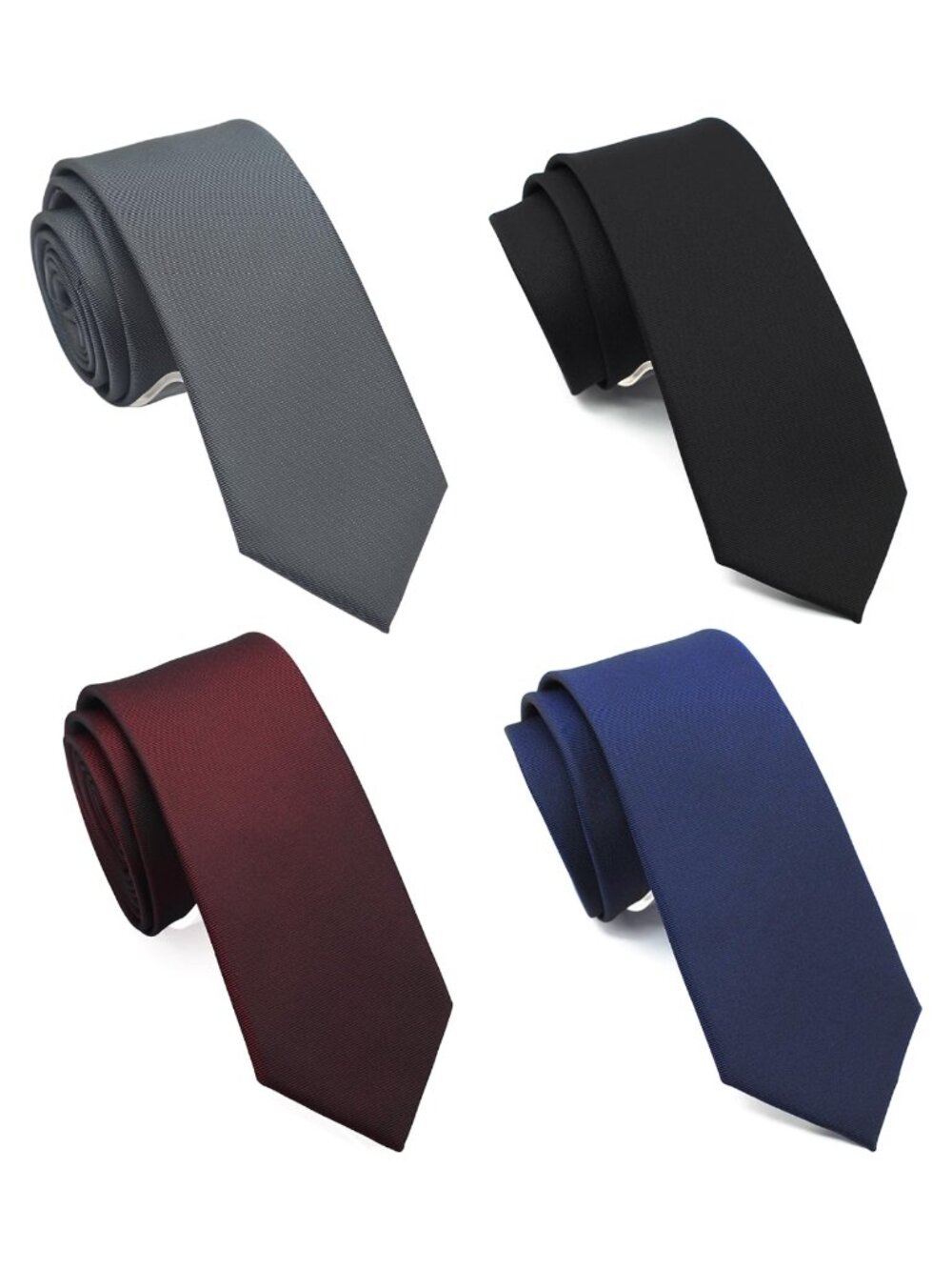 4 Pack Skinny Ties Men Slim 2.5 Inch Microfiber Solid Neckties